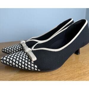 Vivaia Natasha Pointed Toe Bow Kitten Heels Black Eco Size 39.5 US 9 Comfort